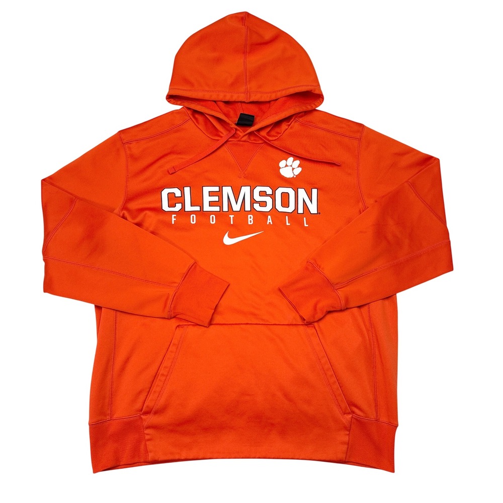 Clemson Tigers Football Sweatshirt Mens Size XL Orange Nike Dri Fit Hoodie NCAA